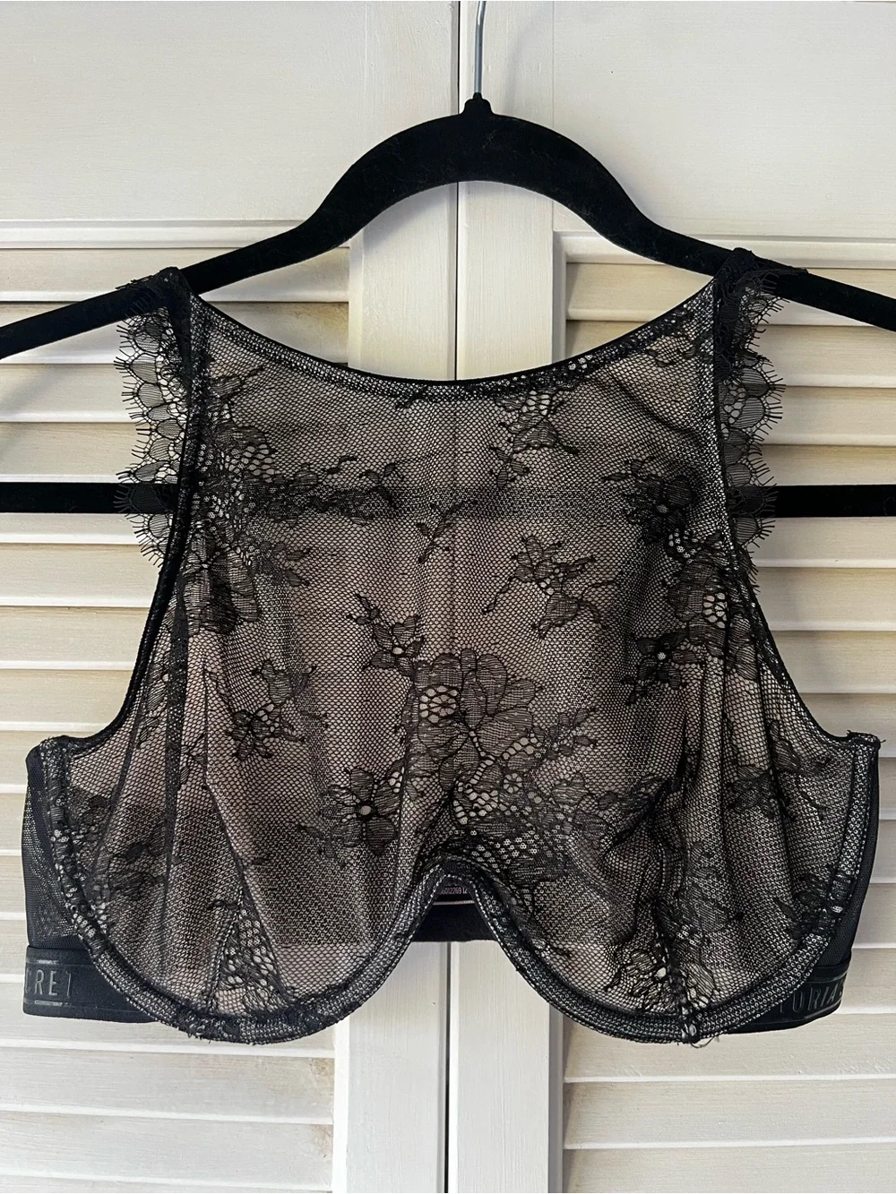 Victorias Secret Sheer Black Floral Lace Underwire Crop Bralette